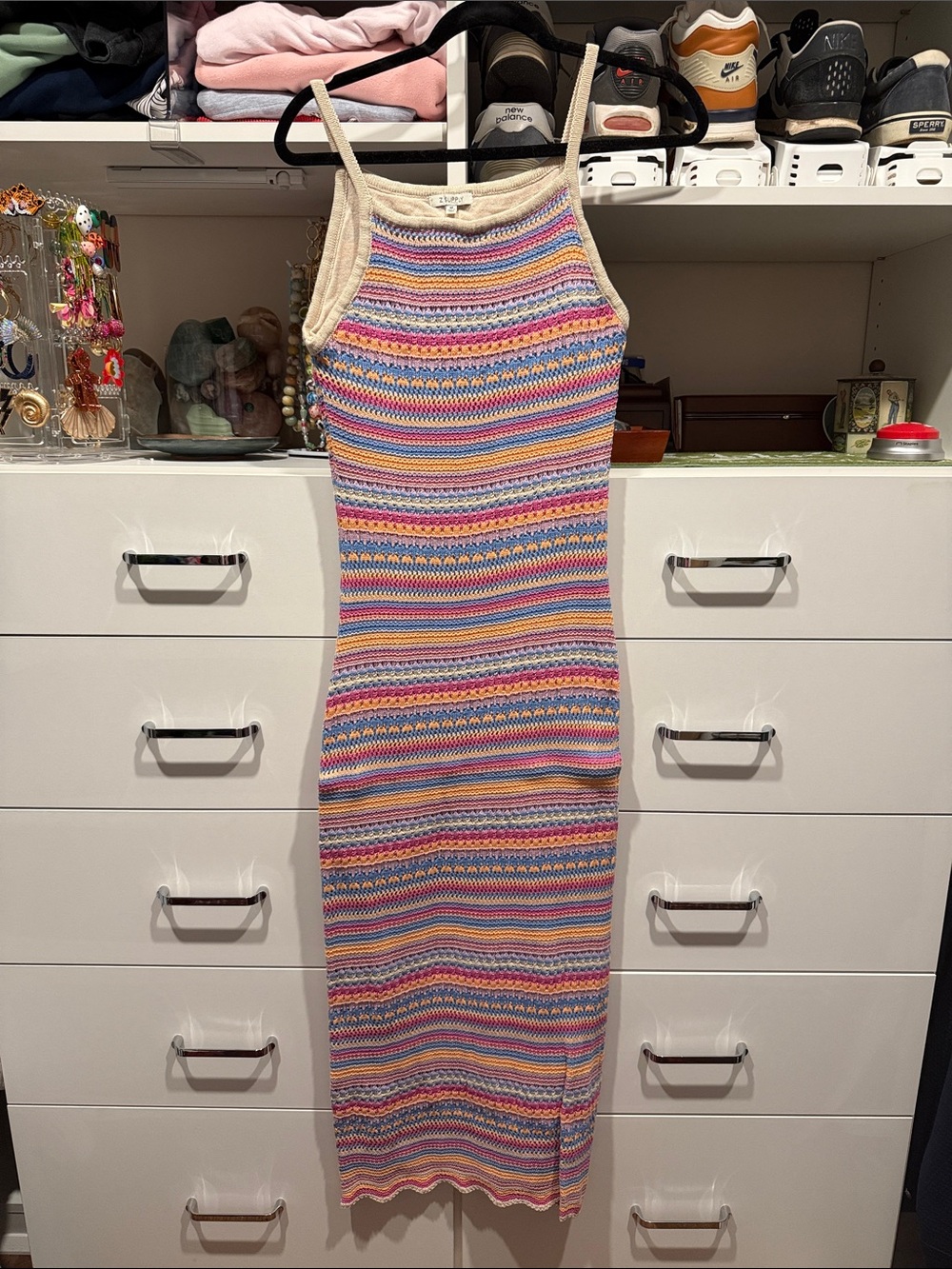 Z Supply Santa Cruz Stripe Crochet Midi Dress Size Small Raspberry Sorbet